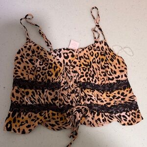 Leopard Print Lace Trim Cami Top